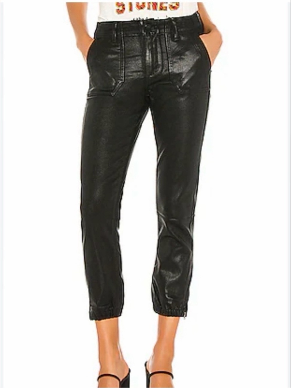 PAIGE Black Mayslie Metallic Cropped Jogger in Luxe Fog